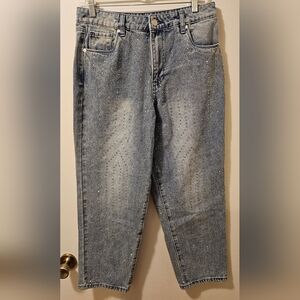 Blank NYC All Over Rhinestone Ankle Cotton Jeans Blue Women's Size 29
